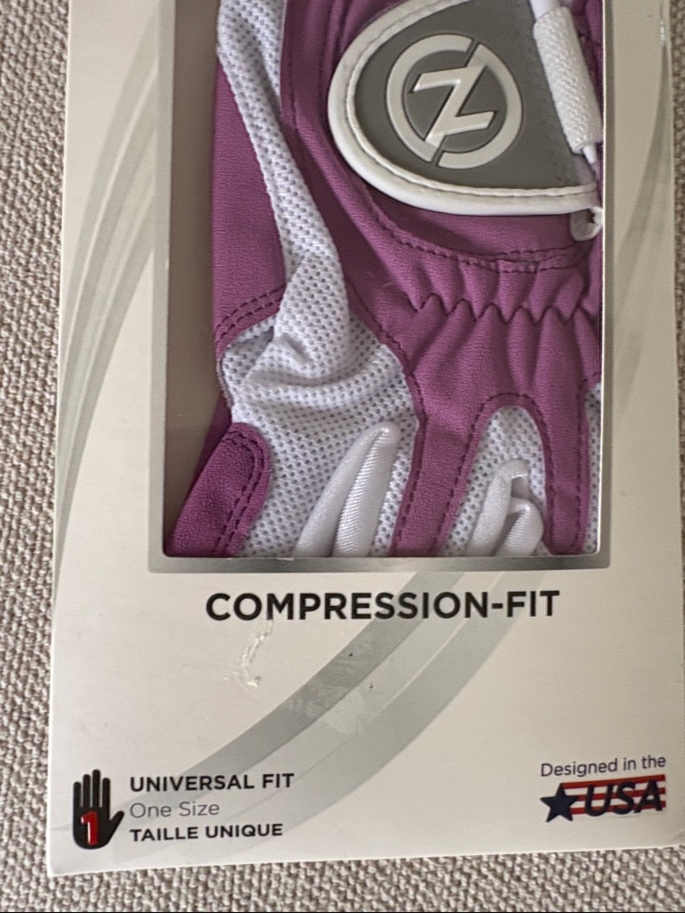 Zero Friction Ladies' Compression-Fit Golf Glove in Purple and White - Picture 5 of 12